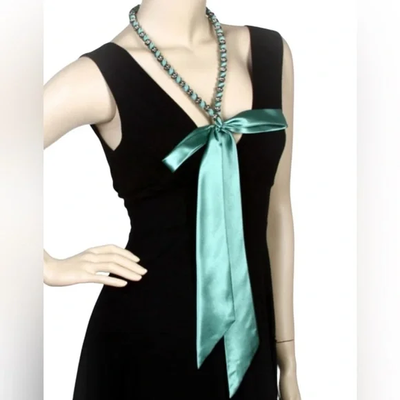 NWT Satin belt scarf necklace metal ring braided in light green one size