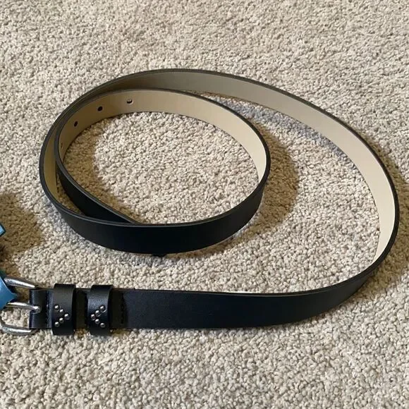 Women’s Black Belt with Silver Buckle & Silver Detail Size L NWT