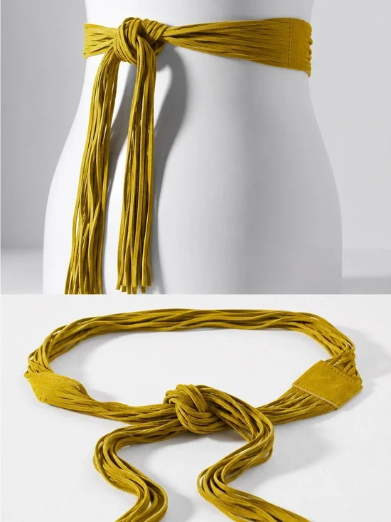 Anthropologie SuedeFringed Wrap Tie Belt - Yellow