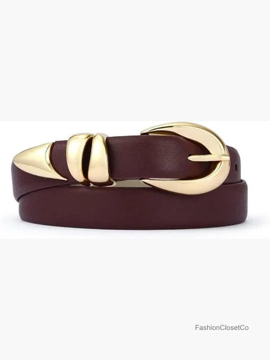 Faux Leather Belt with Gold Buckle for Jeans Dresses