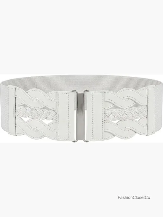 3 Inch Wide Elastic Vintage Braided Buckle Waist Belt