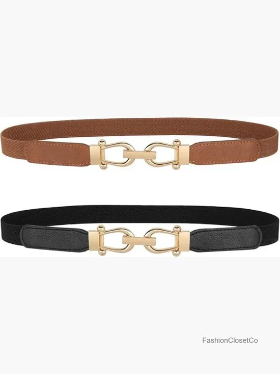 Skinny Elastic Stretch Belt for Dresses - Retro Vintage Waist Belt
