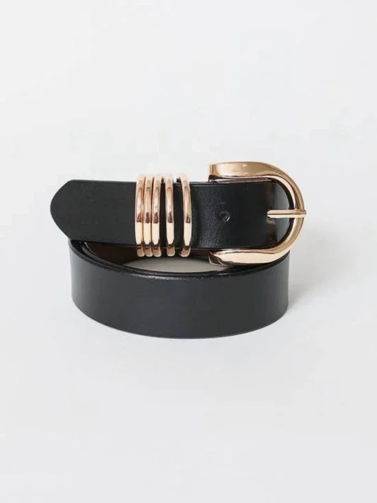Black leather belt gold rings, 90s aesthetics New