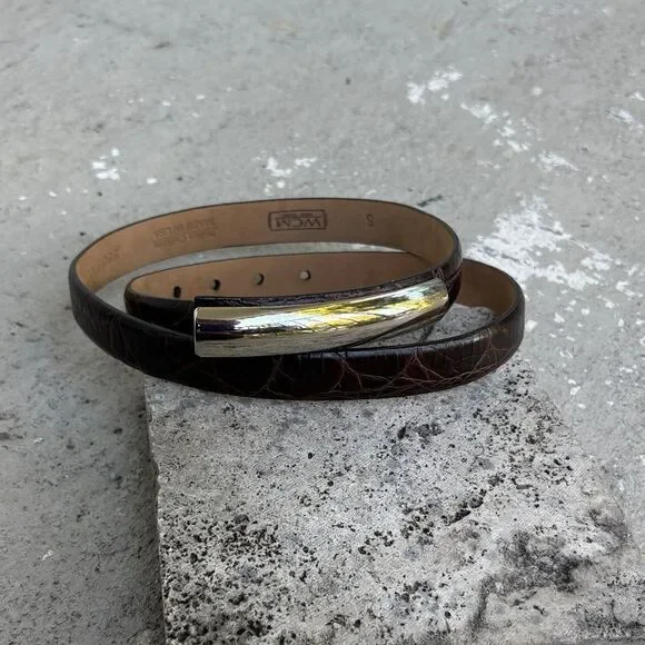 WCM Italian calfskin, alligator embossed, silver buckle belt