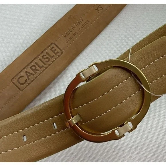 Carlisle Belt Taupe Colored Medium Italy Women Oval Shaped Brass Buckle Fashion
