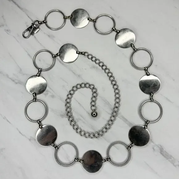 Silver Tone Disc Chain Link Belt One Size (OS) ✨