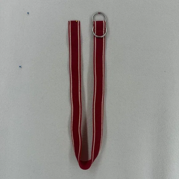 Vintage Red White Stripe Double Ring Belt Adjustable Waist Belt Retro