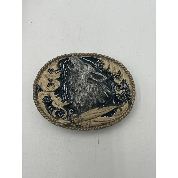 Vintage 1995 Siskiyou Howling Wolf Belt Buckle L-2 Western Wildlife Pewter