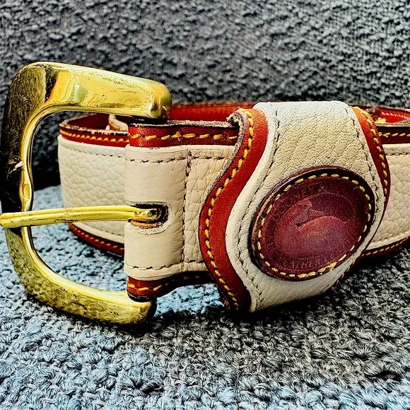 Vintage Dooney & Burke All Weather Leather Canvss Belt Cognag Brass Accent