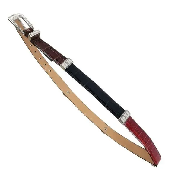 Brighton- Women’s Multi Color Croc Pattern Leather Silver Buckle Belt, M/L