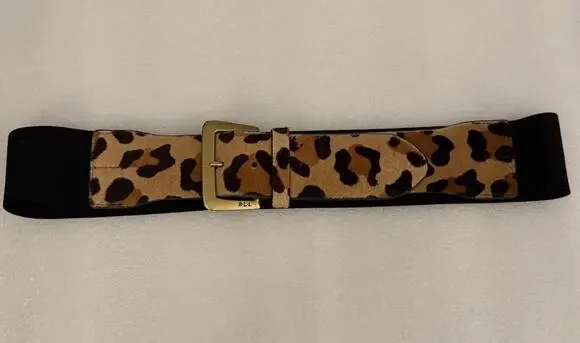 VTG Ralph Lauren Leopard Print Calf hair Leather Elastic Stretch Black Belt M