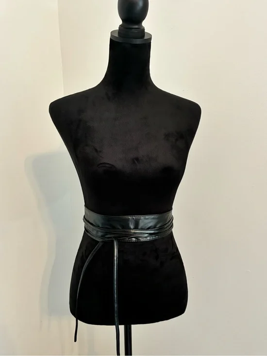 Black Faux Leather Wrap Belt