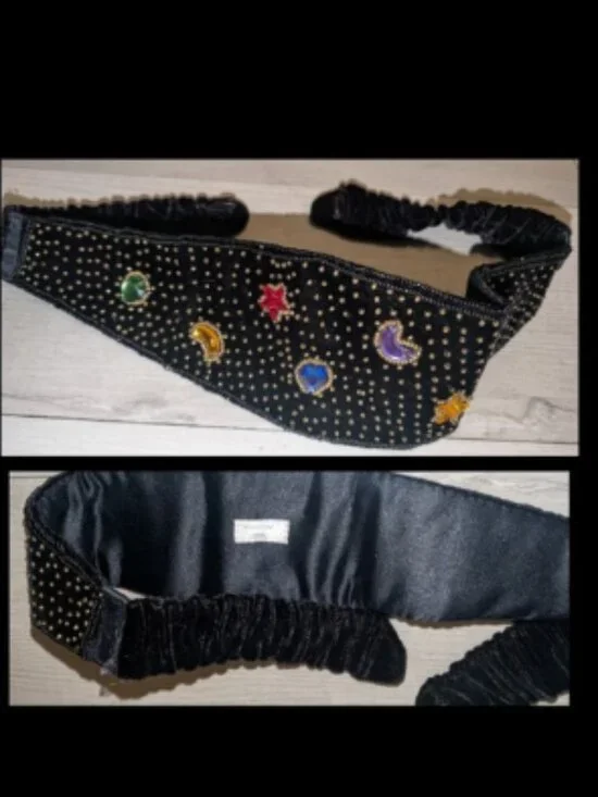 Vintage 80s Beaded Velvet Womens Cumberbund Belt Size S
