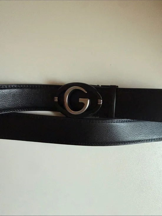 Men's Black Leather Belt with G-Style Buckle