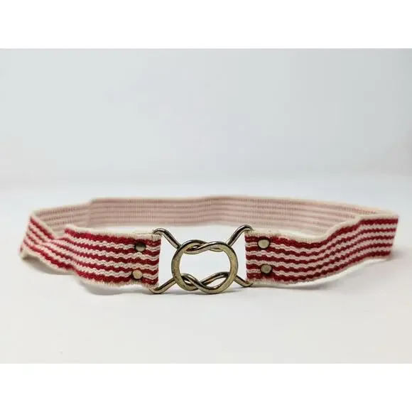 Vintage 80s Belt Red White Stripe Elastic Stretch Women's 26.5 Inches XS S