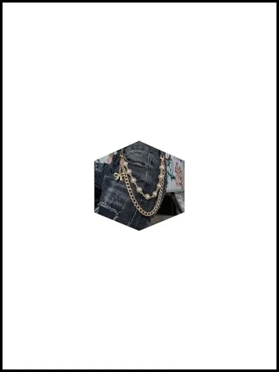 Layered Gold Pants Chain with Faux Pearls Bow Charm Adjustable Waist Chain Y2K