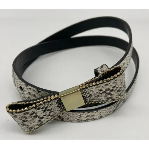 The Limited Belt Sz‎ M Snake Print Black White Faux Snakeskin Gold Stud Closure