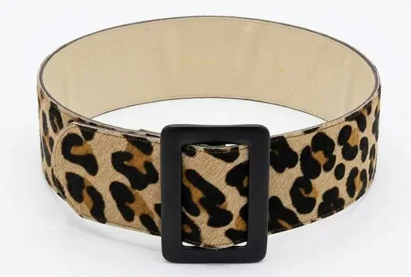 🐆 Jill Stuart Leopard Print Calf Hair Wide Belt - Size S 🐆