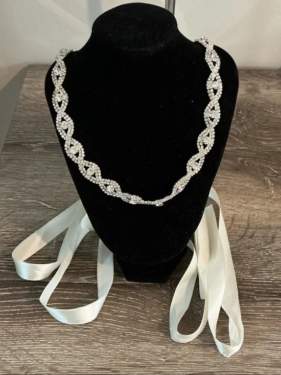 Crystal Braided Ribbon Wedding Belt Sash Waist Chain Necklace Headband EUC