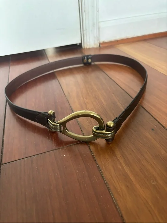 Brown Leather Belt w/ Gold Hook Hardware M/L