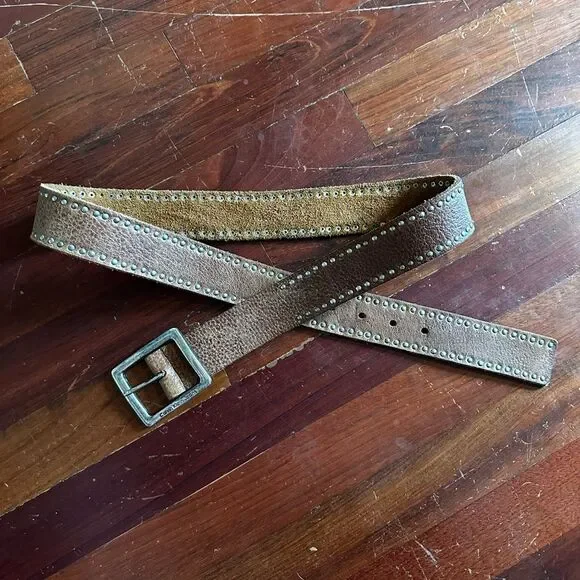 Calvin Klein Jeans Brown Studded Leather Belt Size Large