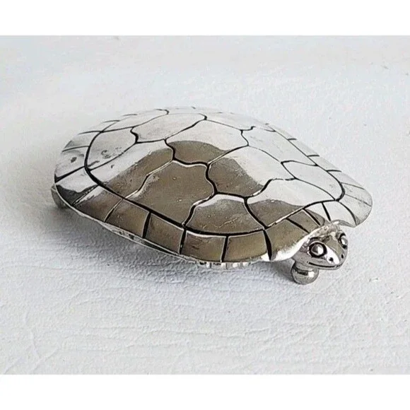 Vintage Silver Tone Turtle Metal Belt Buckle