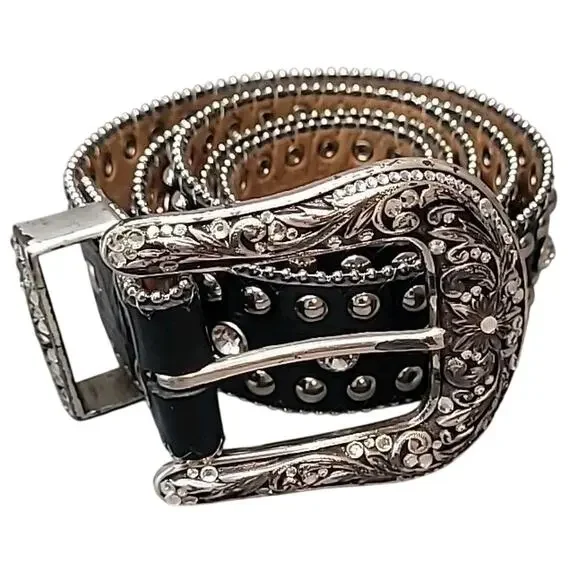 VTG Nocona Rhinestone Belt L Western Glam Cowgirl