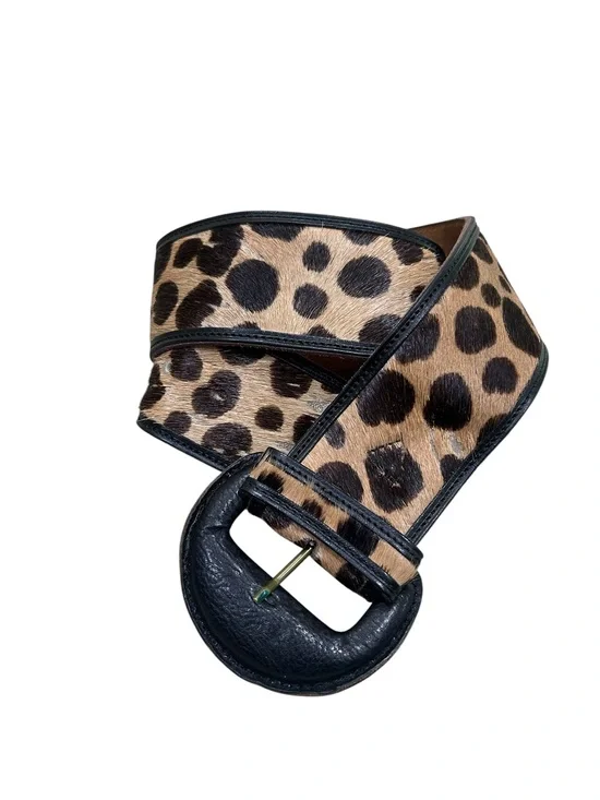 Vtg Ann Taylor Leopard dot Print Wide cow hide leather Belt Black Trim sz small