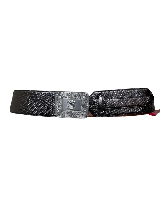 Lauren Ralph Lauren Leather Belt gunmetal textured Embossed silver Buckle medium
