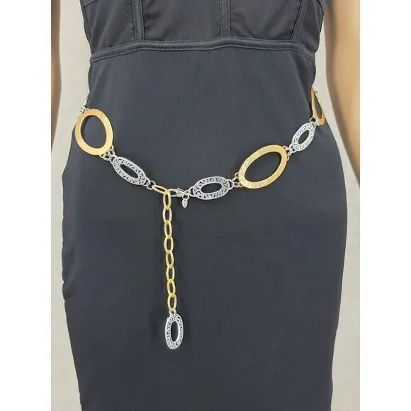 Brighton Vintage Gold and Silver Toned Oval Chain Waist Belt