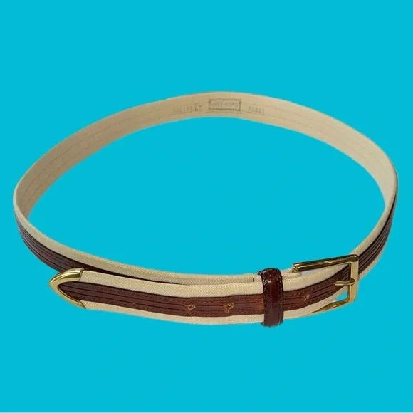 COLE HAAN‎ BROWN LEATHER BEIGE CORD BELT One Size