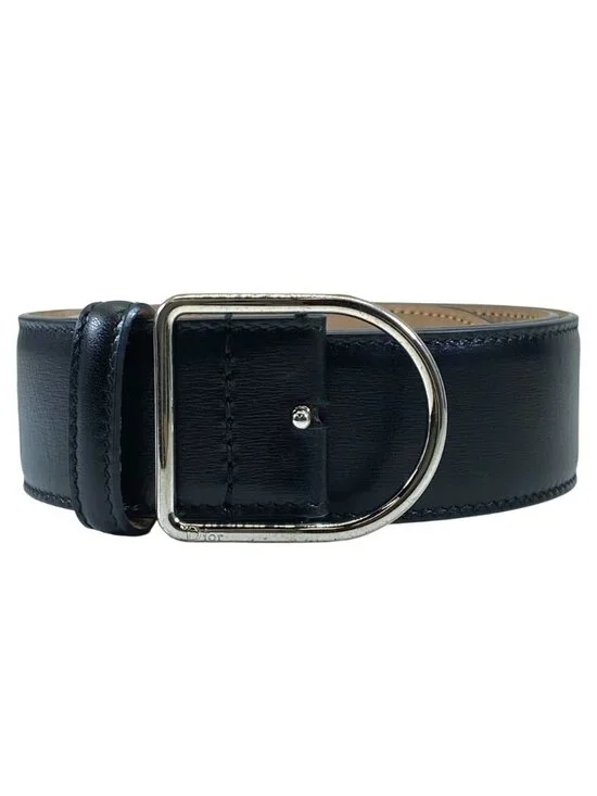 Dior D Logo Buckle Belt Leather Black Practical