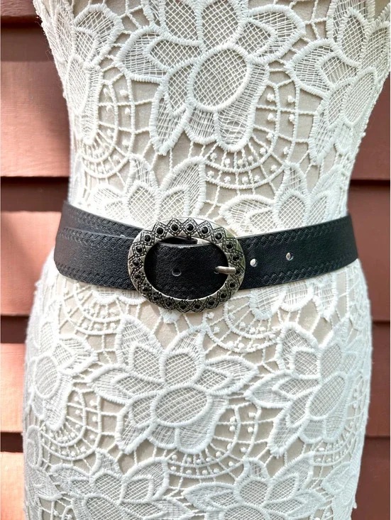 Relic Black Leather Belt with Ornate Silver Buckle