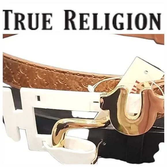 True Religion Horseshoe Embossed Logo &‎ Buckle 2PK Belt