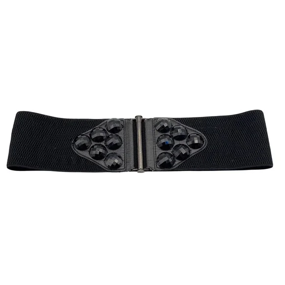Aldo Black Wide Elastic Cinch Belt Faceted Studded Waist Belt Size P/S Goth Y2