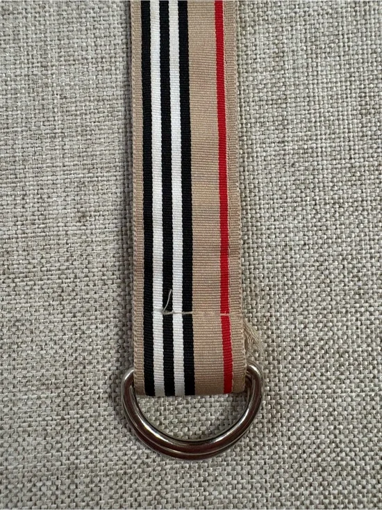 Striped Canvas D Ring Belt Tan Black White Red Adjustable 40 Inch