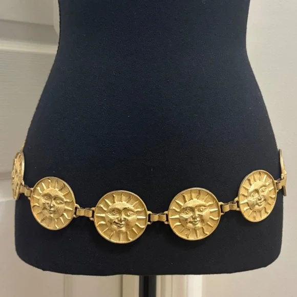 Vintage The Limited Sun Face Medallion Belt Metal 90s Y2K Celestial Astrology
