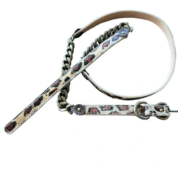 J Crew Skinny Belt Calf Hair and Chain Leopard Pattern 38 in x .5 in
