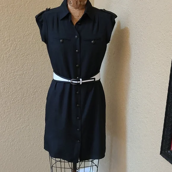 WOMENS BLACK/WHITE ELIE TAHARI LEATHER BELT SIZE S
