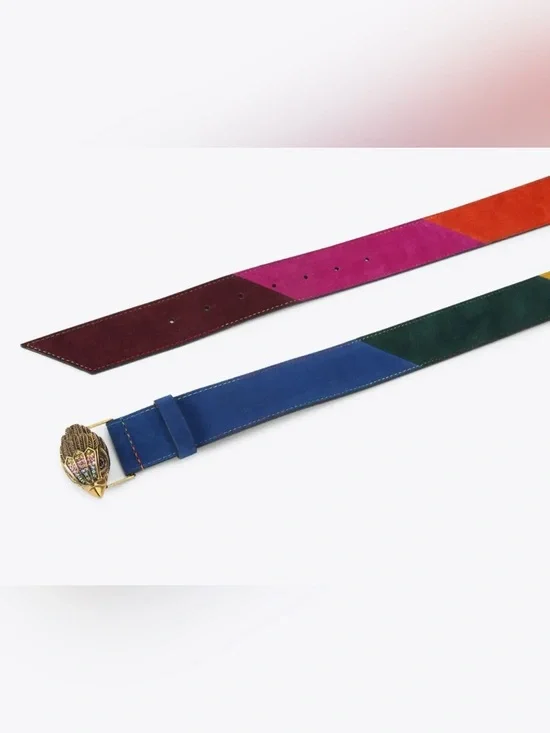 KURT GEIGER London Kensington Eagle Buckle Suede Multicolor Belt Size S/M - NEW