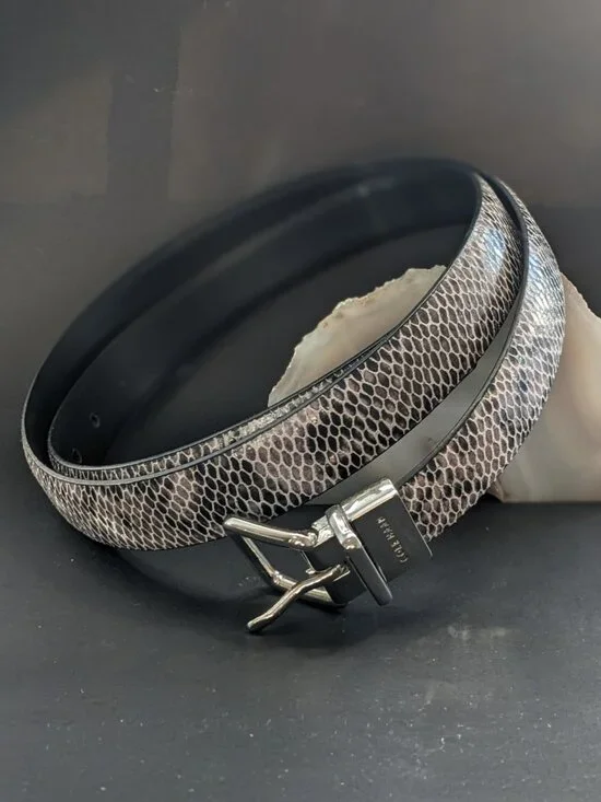 Cole Haan Reversible Python Leather Belt Silver Buckle Size L