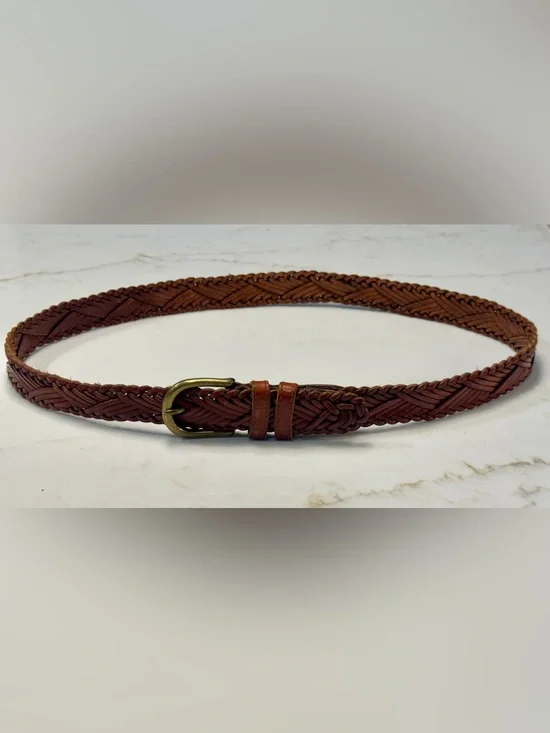 Fossil Braided Leather Belt in Brown with Brass Buckle