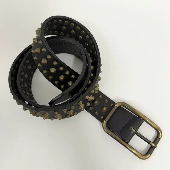 Unisex Dolce & Gabbana Leather Heavily Studded Belt Black & Bronze Size 100 46