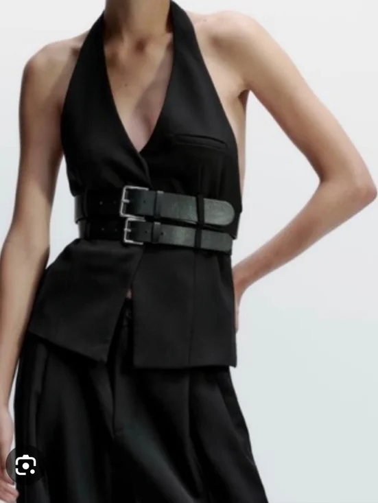 Zara Black Double-Belt Size Medium Halter Vest