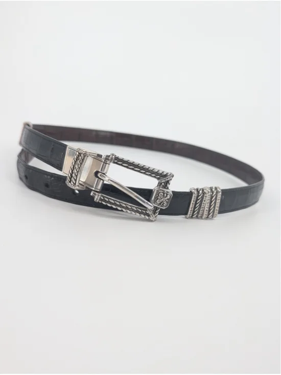 Vintage Brighton Reversible Black Brown Croc Leather Belt Silver Buckle 30-34