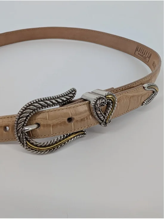 Vintage Brighton C3118 Beige Croc Embossed Leather Heart Buckle Belt L 34