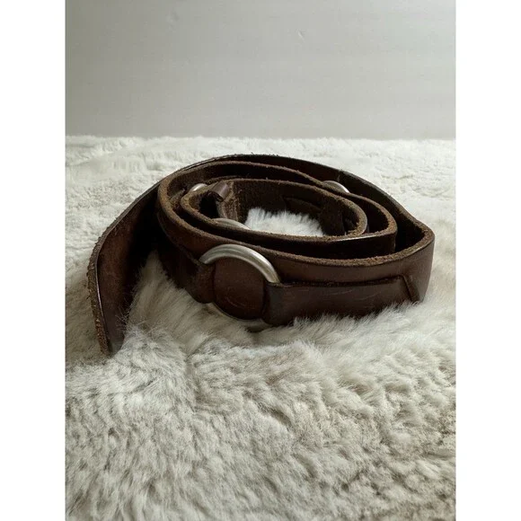 Distressed Brown Leather Belt Women’s Size M Brass “O” Ring 1.5” Casual Boho