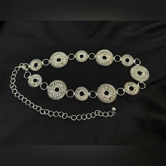 Silver Tone Rhinestone Concho Medallion Belly Body Chain Belt 45”