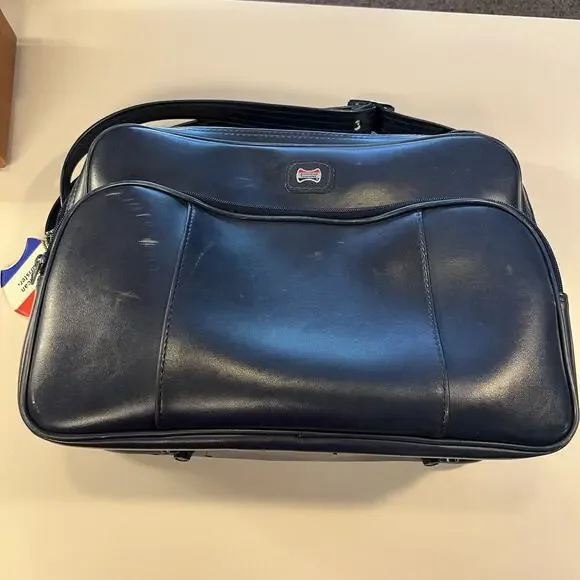 American Tourister Navy Blue Carry On Overnight Bag Luggage Vintage Retro MCM