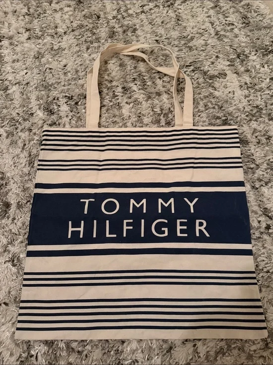 Tommy Hilfiger Navy and Cream Striped Canvas Tote